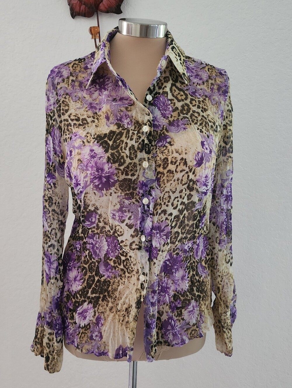 EXALTATION | Women’s Purple Floral Leopard Button-Up Shirt